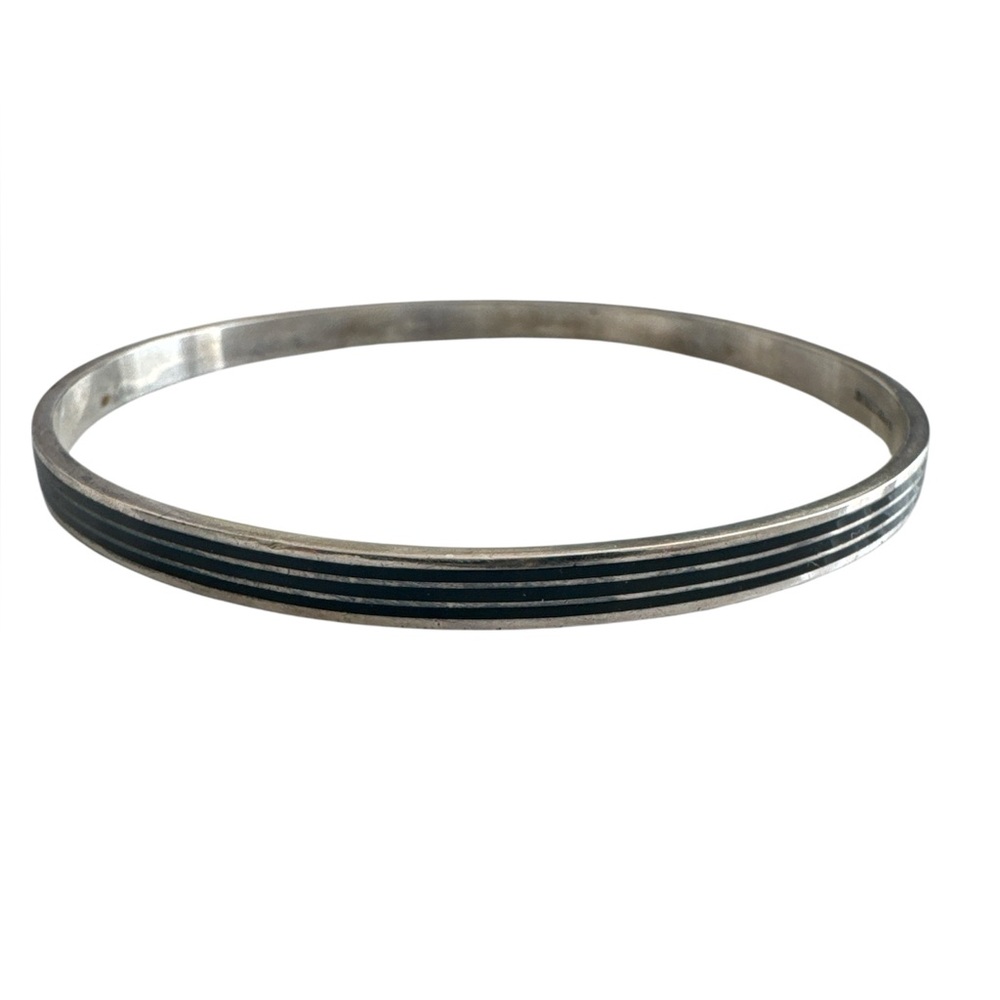 Vintage Napier Sterling Silver Indented 2 Row Blackened Bangle Bracelet